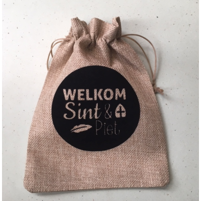 Jute zakje Groot "Welkom sint & piet" Jute zakje Groot "Welkom sint & piet"